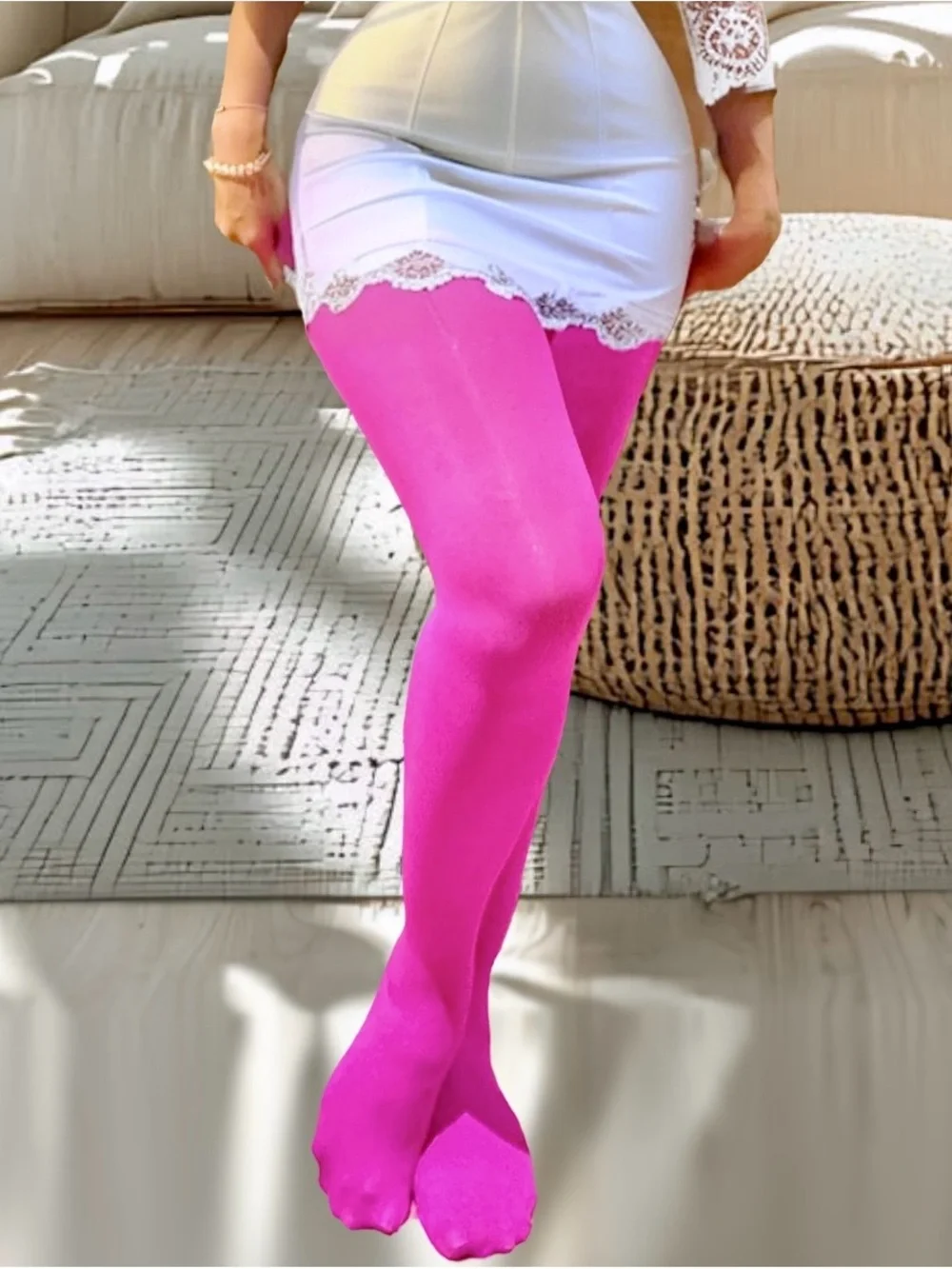 Hot Pink Women's Opaque Tights – Luxurious Stretch Comfort